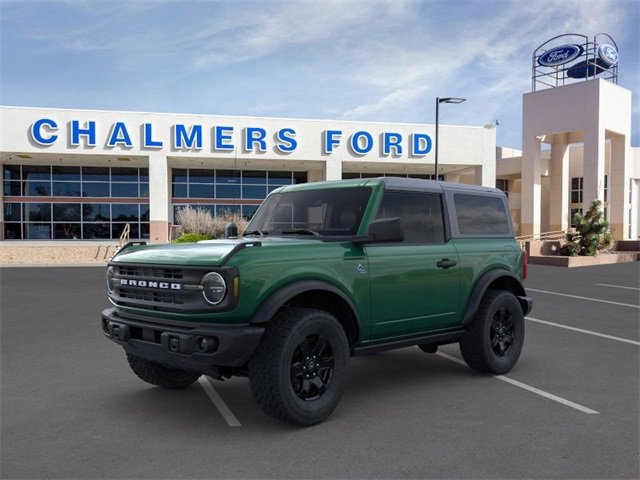 green 2025 Ford Bronco SUV parked at the Chalmers Ford dealership in Albuquerque, NM