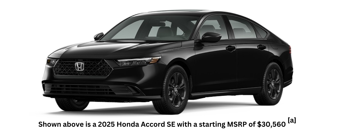 A black 2025 Honda Accord SE is angled left.