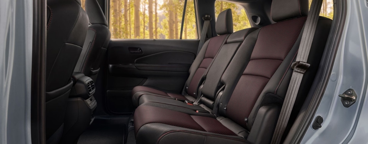 Side angle view into the black interior cabin of a 2025 Honda Passport Black Edition.