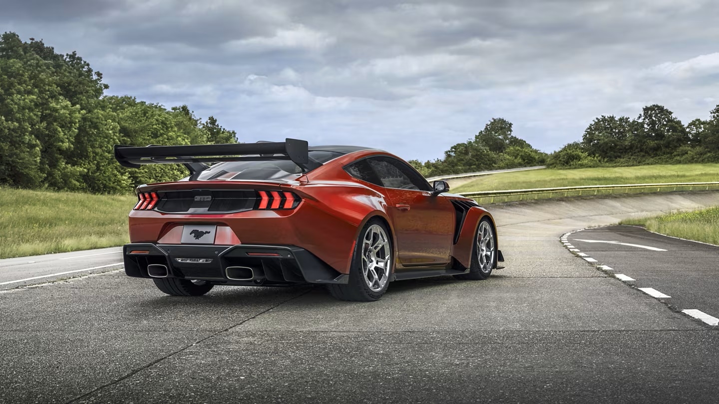 red 2025 ford mustang GTD coupe parked on a racetrack