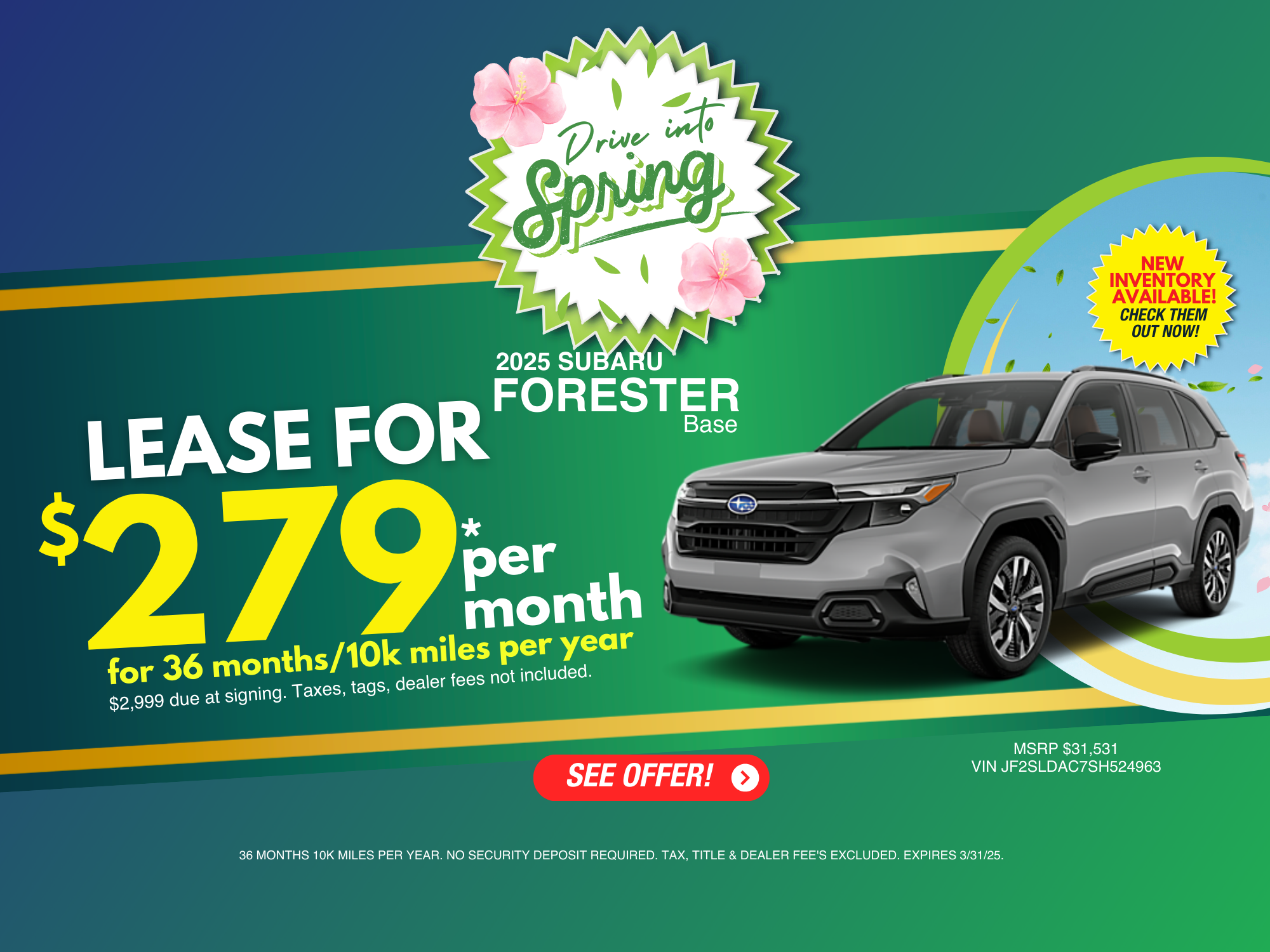 Lease a 2025 Forester for $279/mo