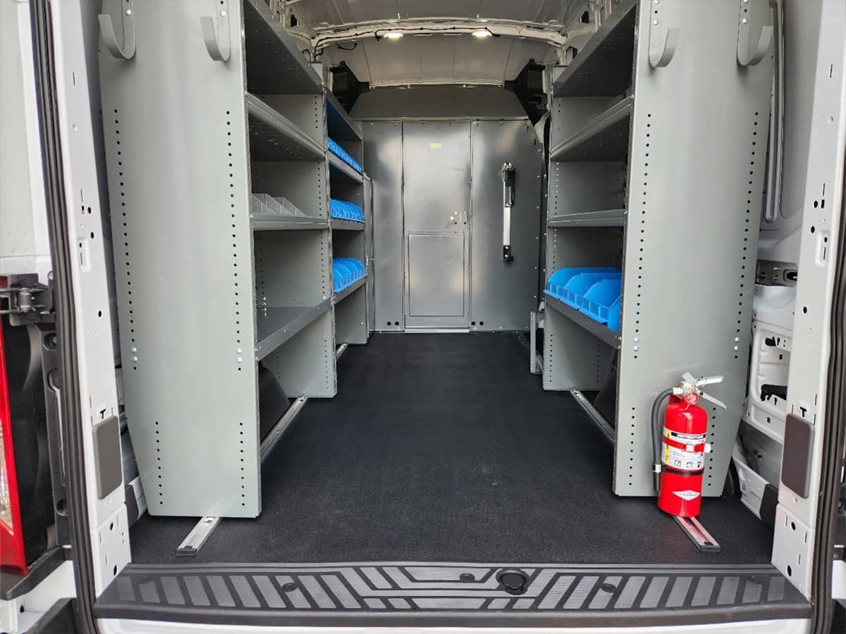 Plumber Van Interior With Steel Partition Hybrid Shelf Units