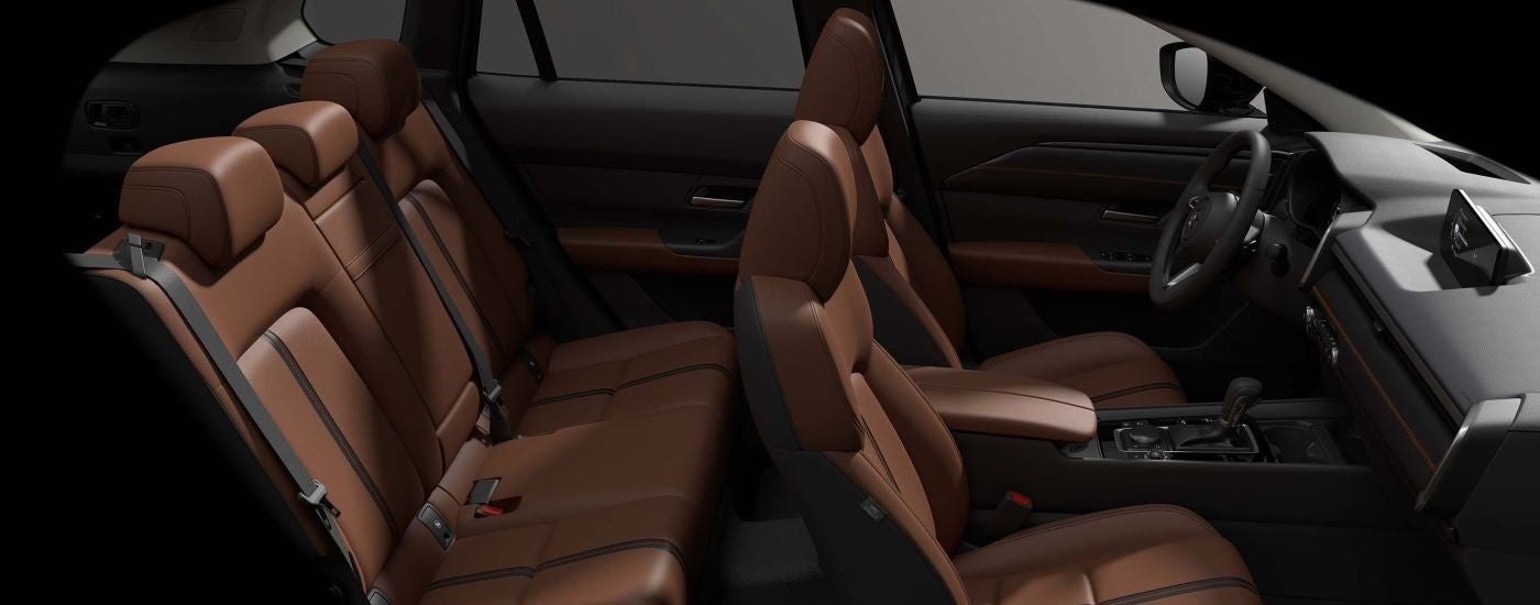Brown leather upholstery in a 2024 Mazda CX-50 at a Mazda dealer near Pinehurst.