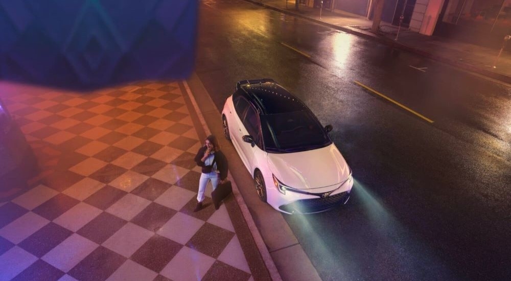 High view of a white 2025 Toyota Corolla Nightshade.