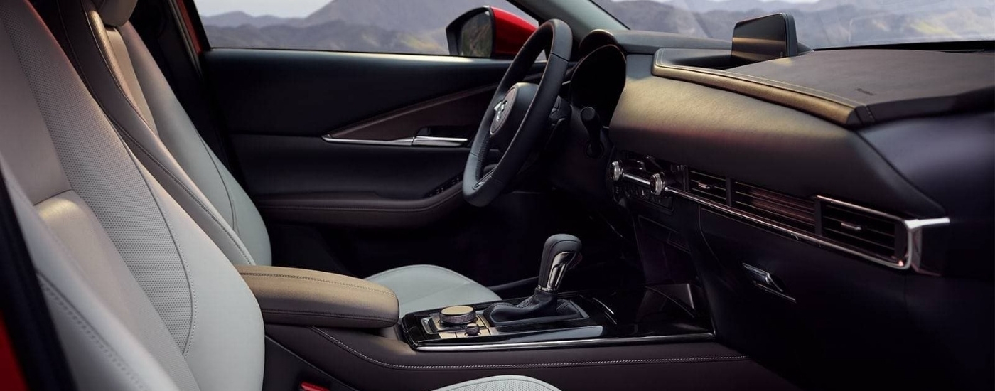 Black and grey interior in a 2023 Mazda CX-30.