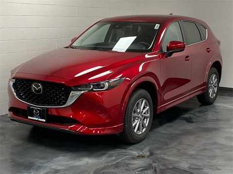 red 2025 Mazda CX-5 crossover parked at the Bountiful Mazda dealership in Bountiful, UT