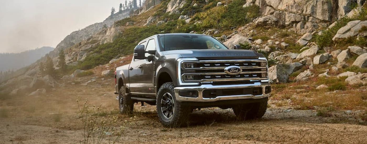 A grey 2025 Ford F-250 for sale in Rhinebeck from the front.