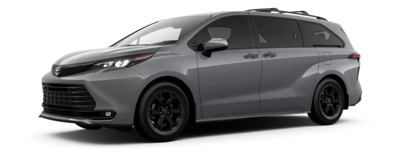 A grey 2025 Toyota Sienna Woodland Edition angled left.