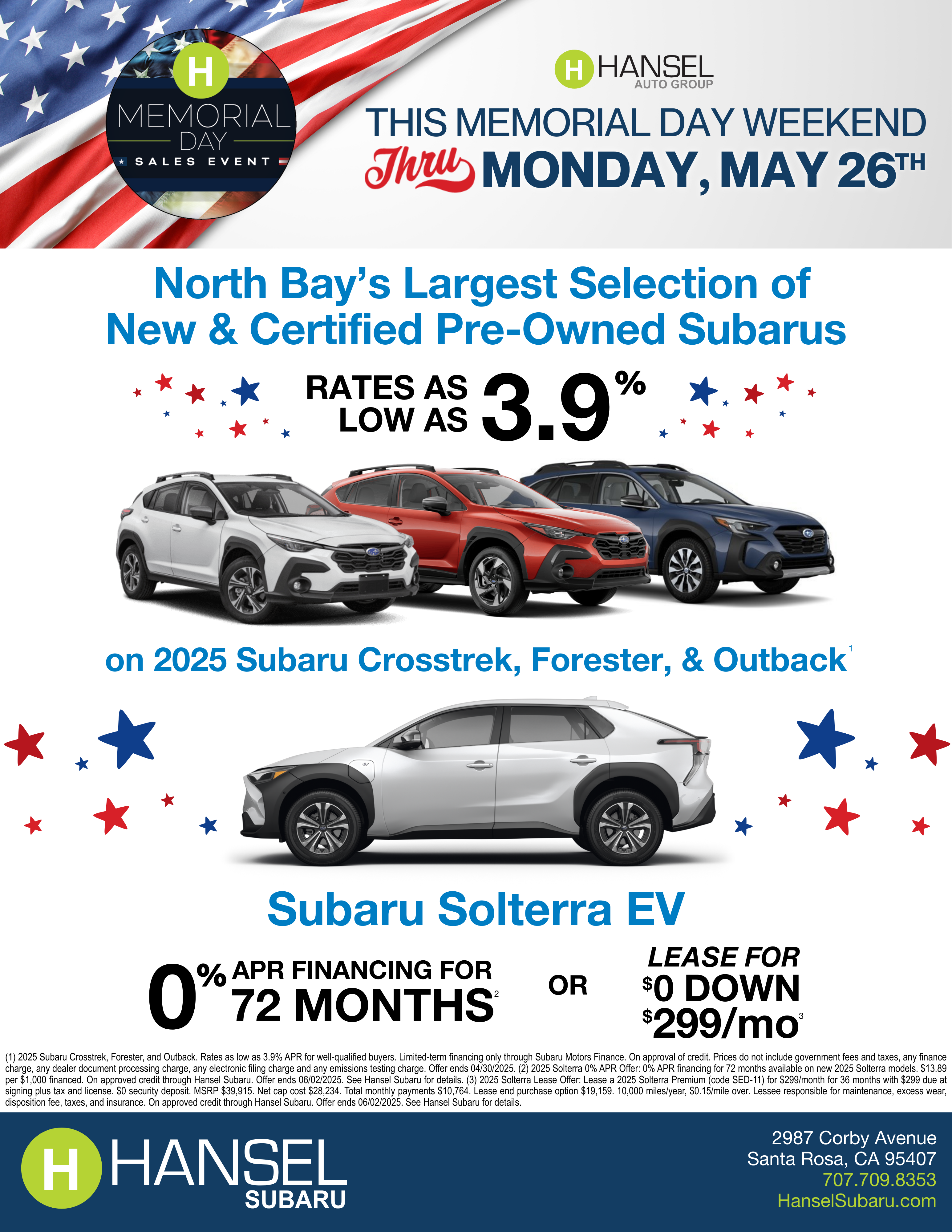 Subaru Memorial Day Flyer