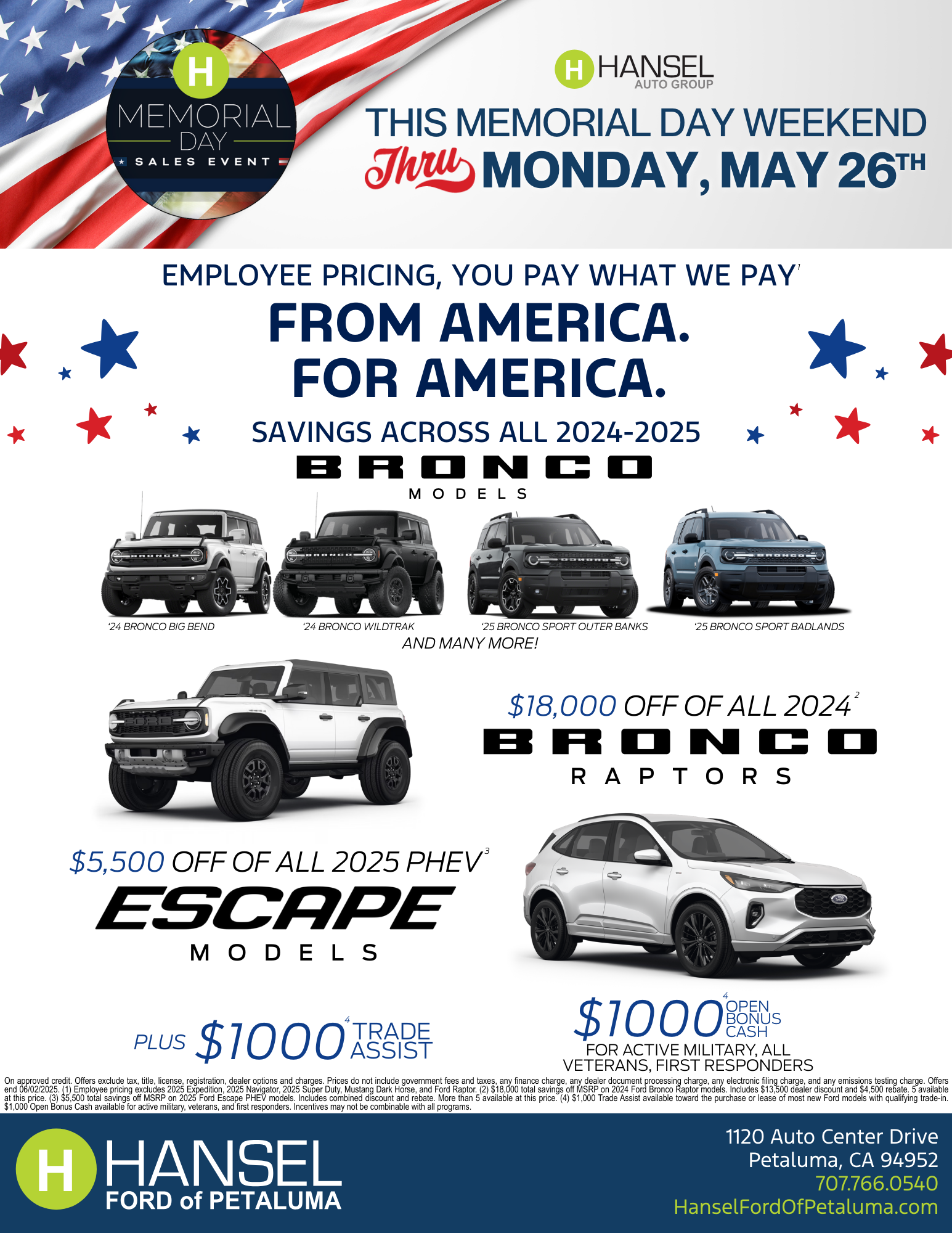 Hansel Ford of Petaluma Memorial Day Flyer