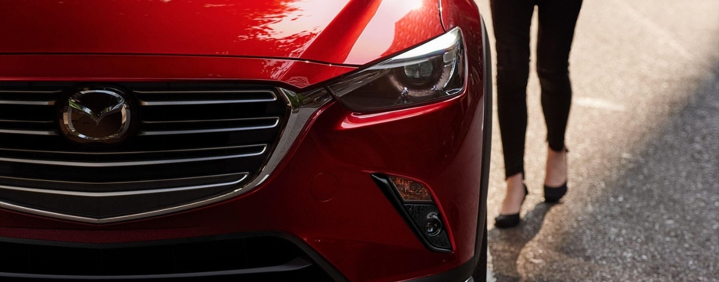 Front end of a red 2019 Mazda CX-3.