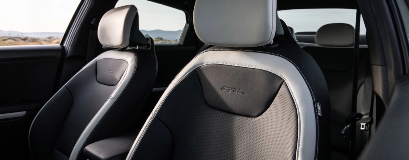 Leather front seats in a 2025 Kia K4 GT.