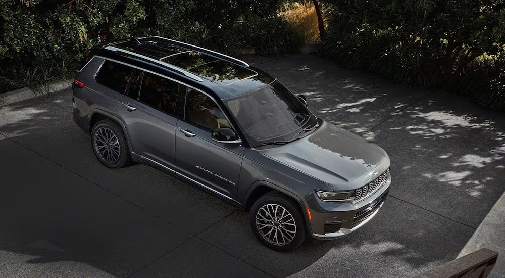A grey 2025 Jeep Grand Cherokee from a high angle.