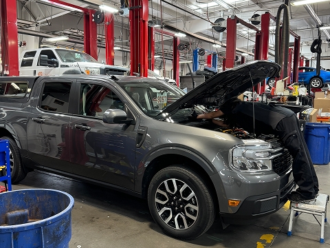 Ford Maverick getting a tune-up at the Chalmers Ford service center in Albuquerque, NM