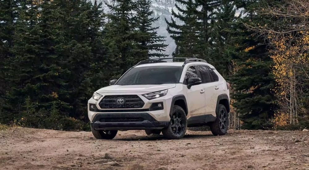 White used 2025 Toyota RAV4 TRD for sale in Yonkers parked off-road.