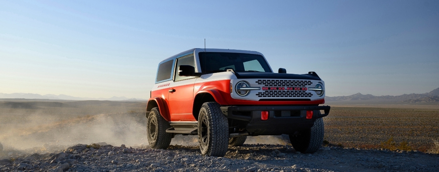 A red 2025 Ford Bronco Stroppe Edition from the front at an angle.