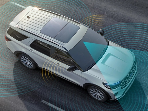 stylized image of Ford safety features on the 2025 Ford Explorer