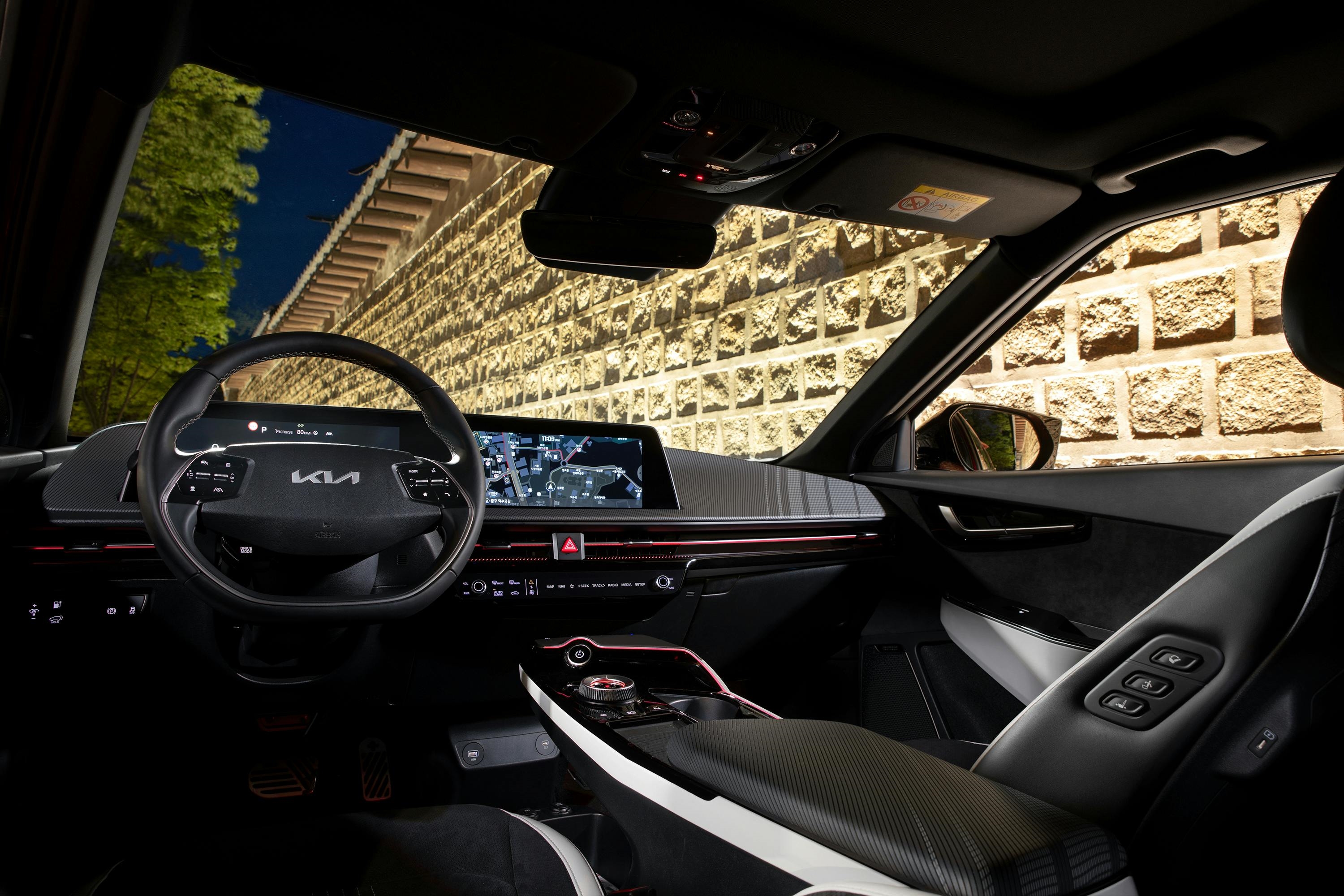 Interior design of the Kia EV6, showcasing its stylish design and tech-forward features