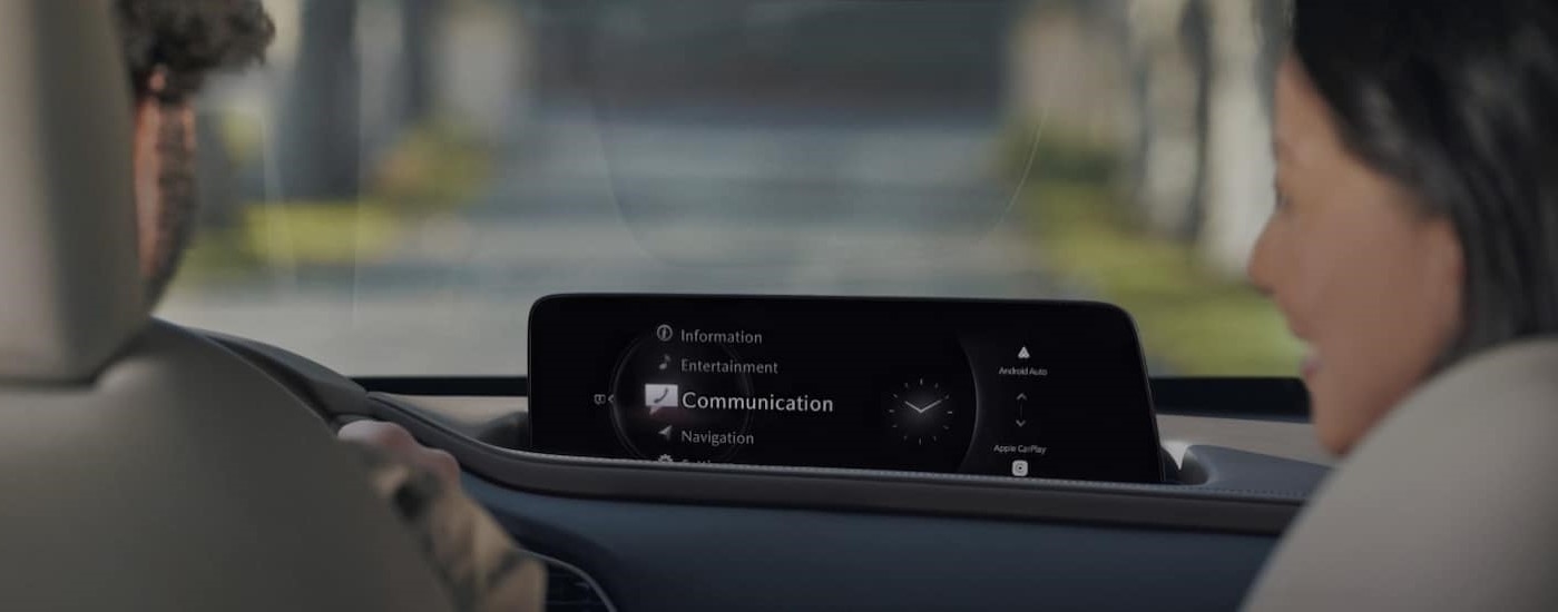 Close-up of an infotainment screen in a 2025 Mazda CX-30 for sale in Miami.