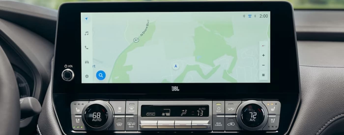 Close-up of the infotainment screen in a 2025 Toyota Grand Highlander.