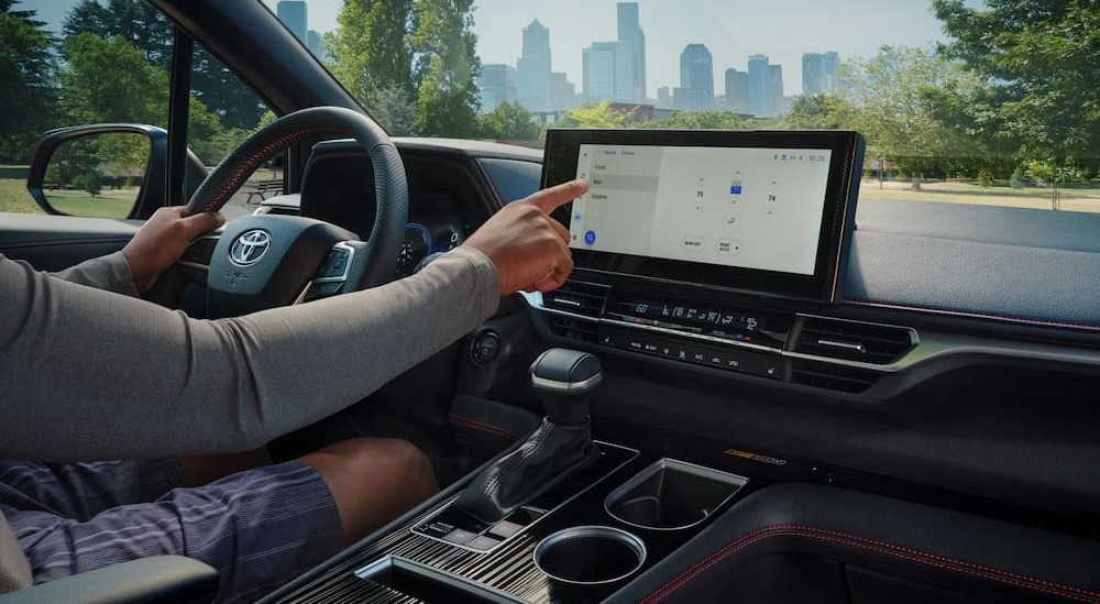 The black dash in a 2025 Toyota Sienna.