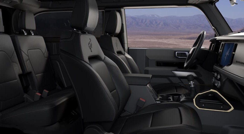 The black interior in a 2025 Ford Bronco.