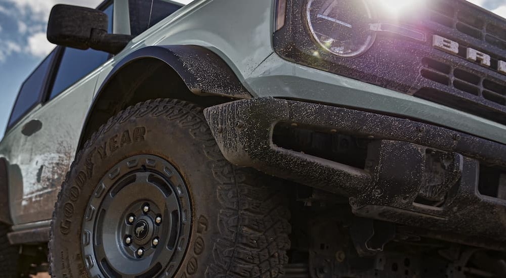 Close-up of a tire on a 2025 Ford Bronco for sale.