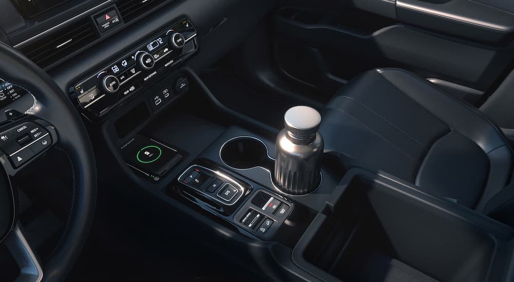 Water bottle in the center console of a 2025 Honda Pilot