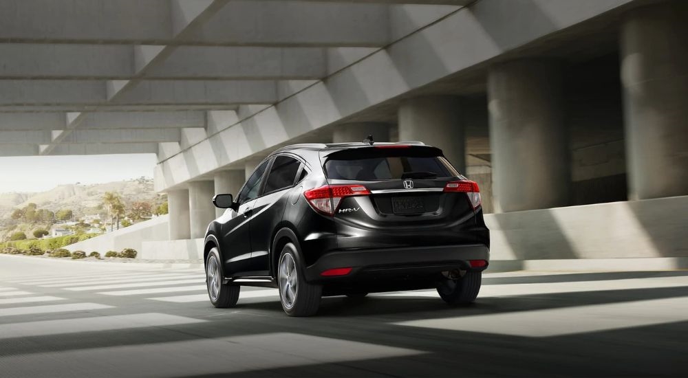 Black 2021 Honda HR-V driving through a tunnel