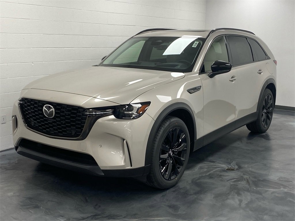 silver 2025 Mazda CX-90 SUV parked at the Bountiful Mazda dealership in Bountiful, UT