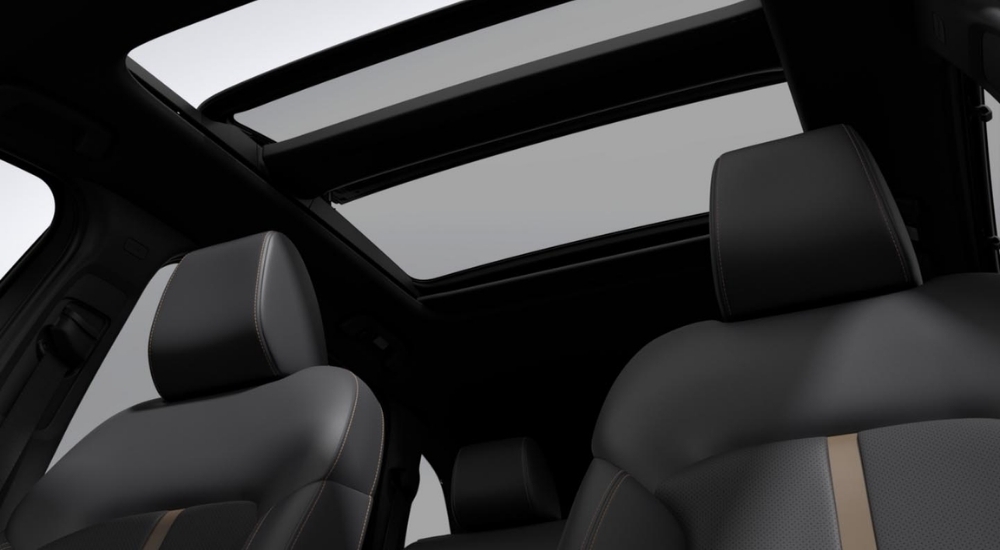 Moonroof and black leahter interior in a 2025 Mazda CX-90 PHEV.