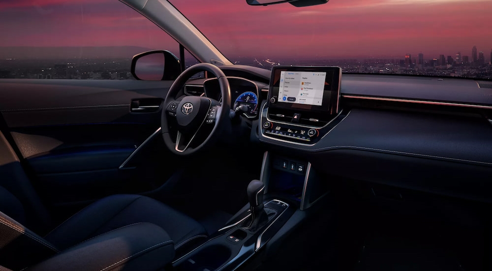 Black interior of a 2025 Toyota Corolla Cross.