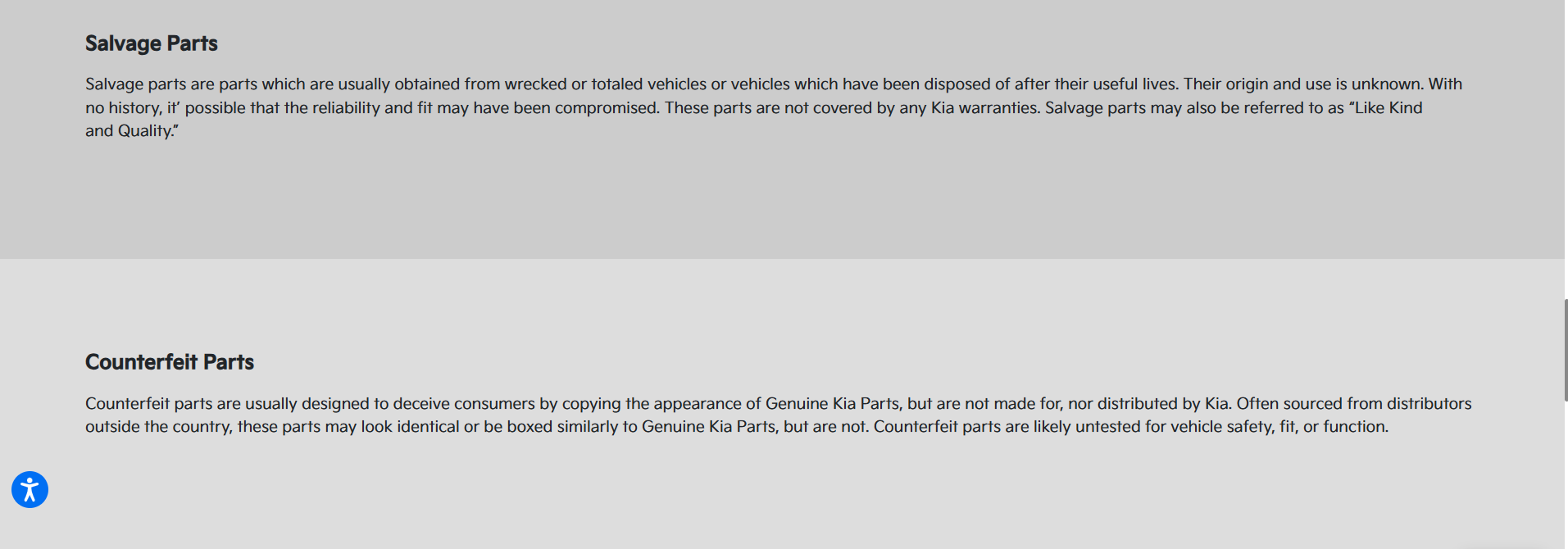 Kia Parts Department
