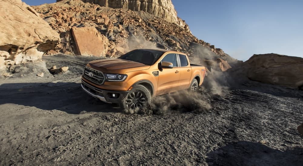 A yellow 2019 Ford Ranger from the front at an angle.