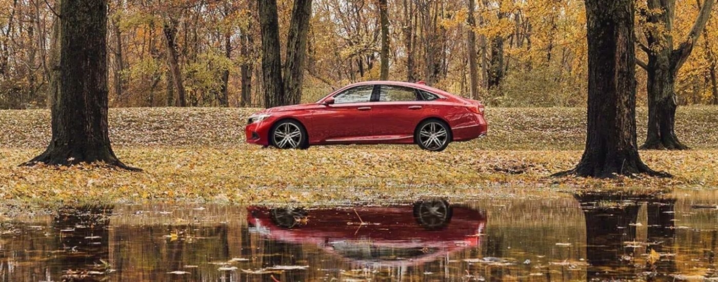 A used 2021 Honda Accord for sale near Union City parked near a pond.
