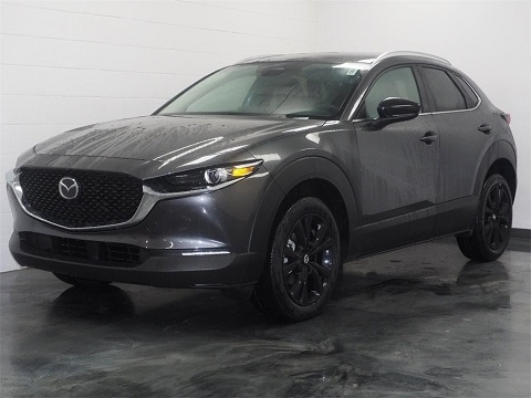 grey 2025 Mazda CX-30 SUV parked at the Bountiful Mazda dealership in Bountiful, UT