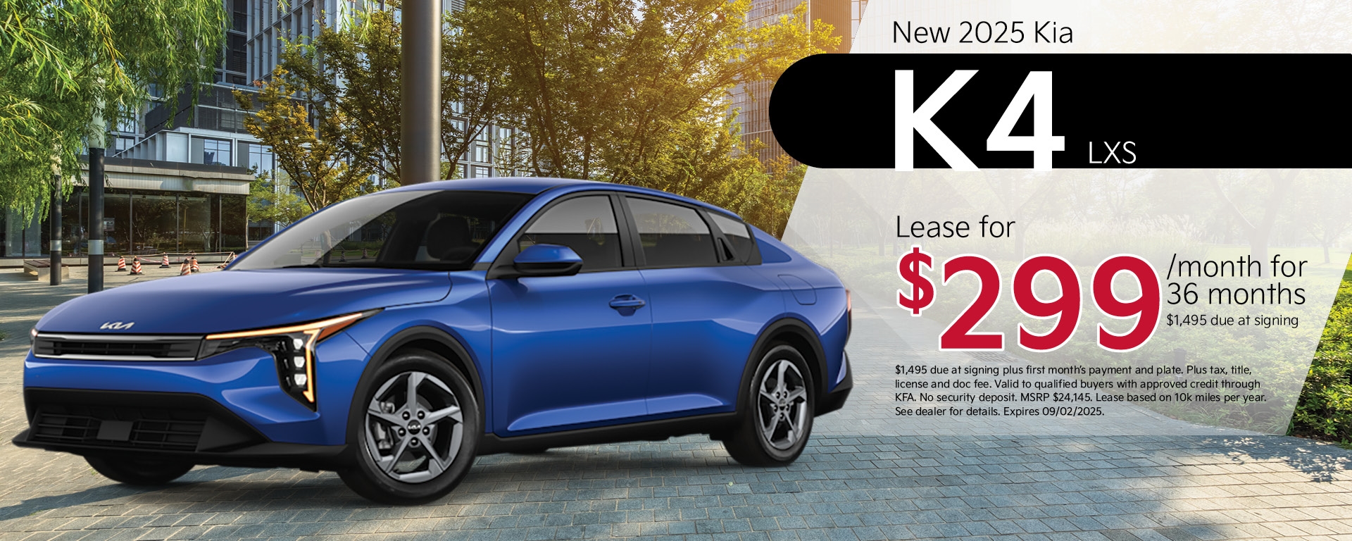 New 2025 Kia K4 LXS Lease for $299