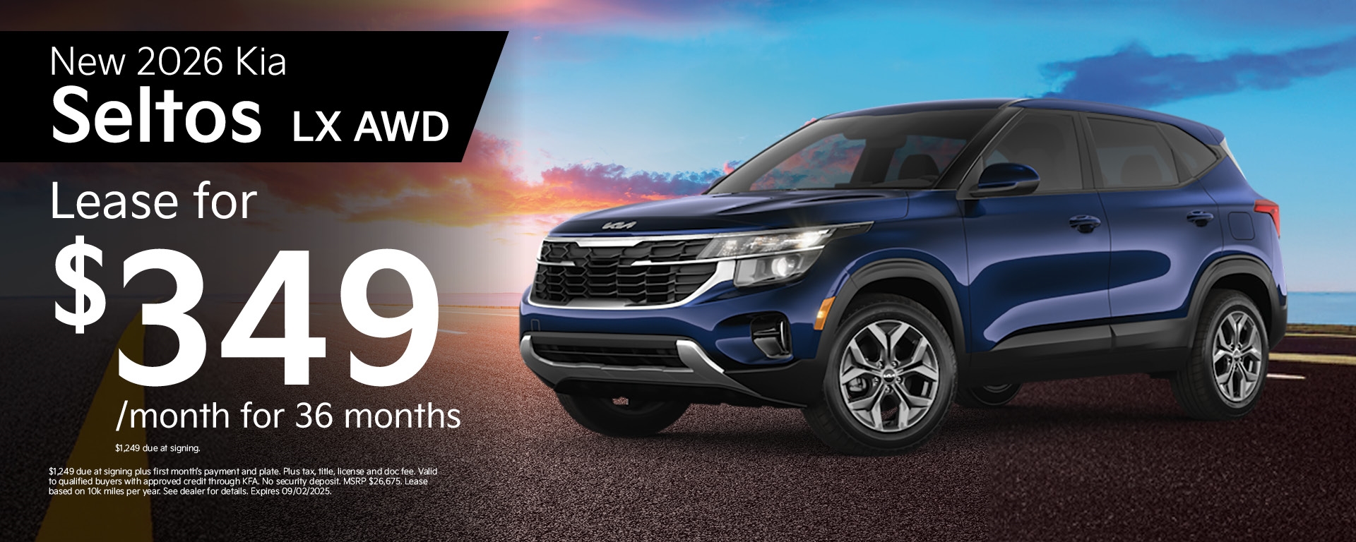 New 2026 Kia Seltos LX Lease for $349