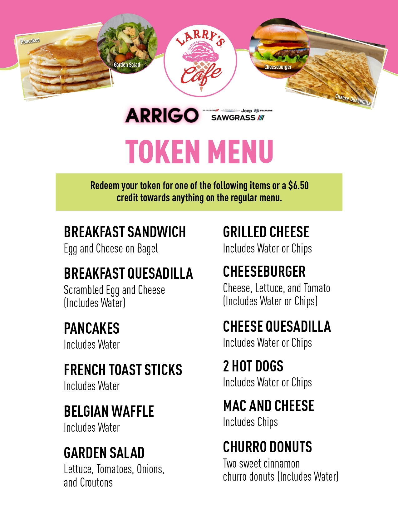 Larry's Cafe Complimentary Food Menu