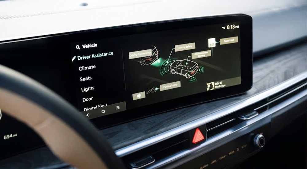Close-up of the infotainment screen in a 2025 Kia Sorento for sale near Tomball.