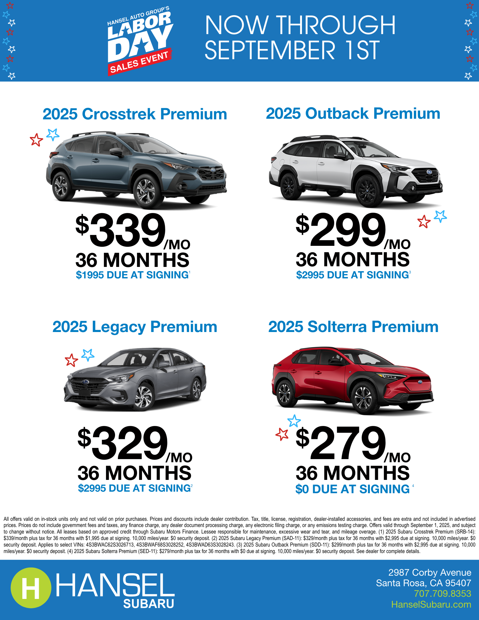 Subaru Labor Day Flyer