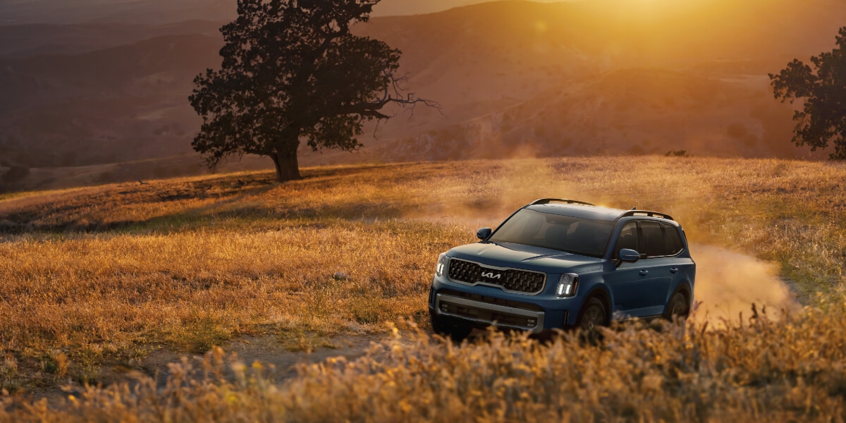 2025 Kia Telluride driving in a golden field