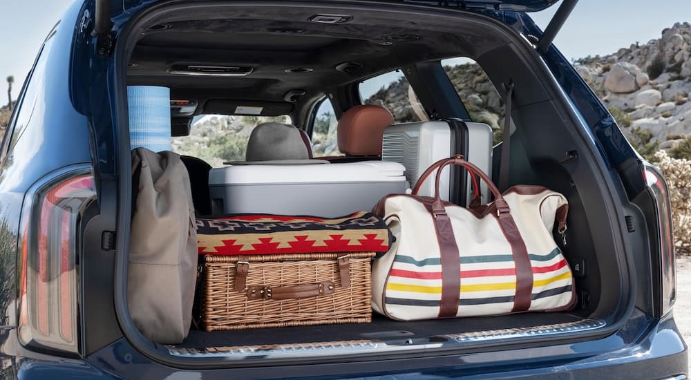 Bags inside the back of a black 2025 Kia Telluride.