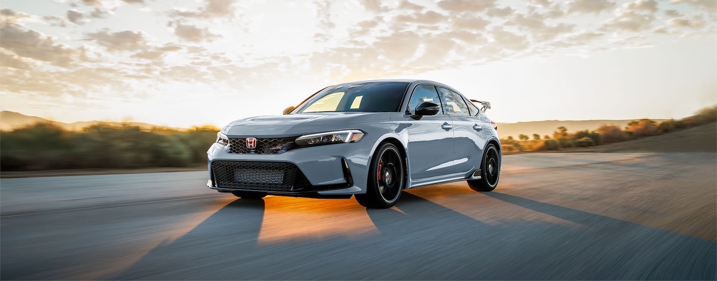 A grey 2025 Honda Civic Type R from the front after leaving a Honda dealer near Key Biscayne.