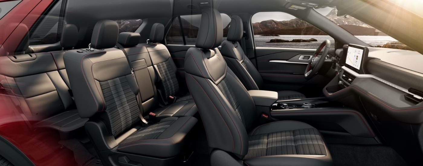 Interior in a red 2026 Ford Explorer