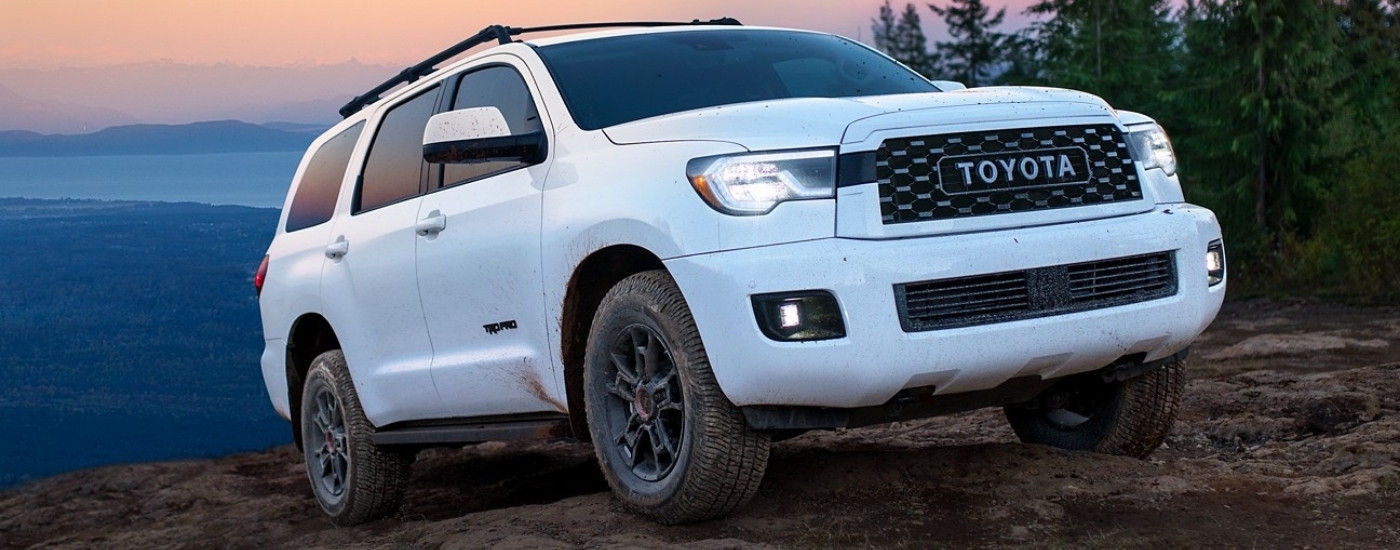 White 2022 Toyota Sequoia TRD Pro parked off-road