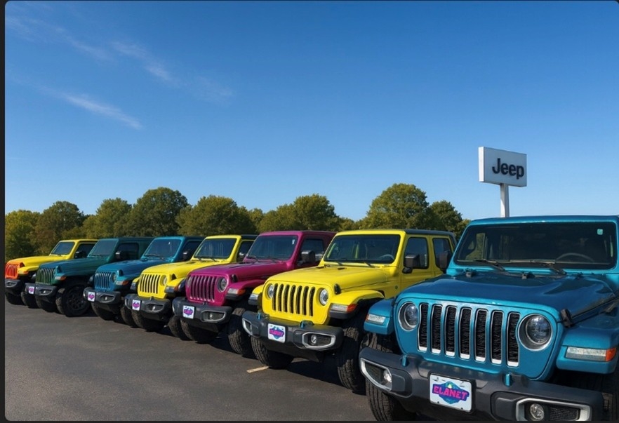 Planet is showing a picture of some of their colorful pre-owned or 'used' Wrangler inventory.