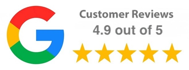 A picture of Planet's Google Rating that has the Google image of a 'G' and then reads Customer Reviews 4.9 out of and then has an image of 5 Gold Stars