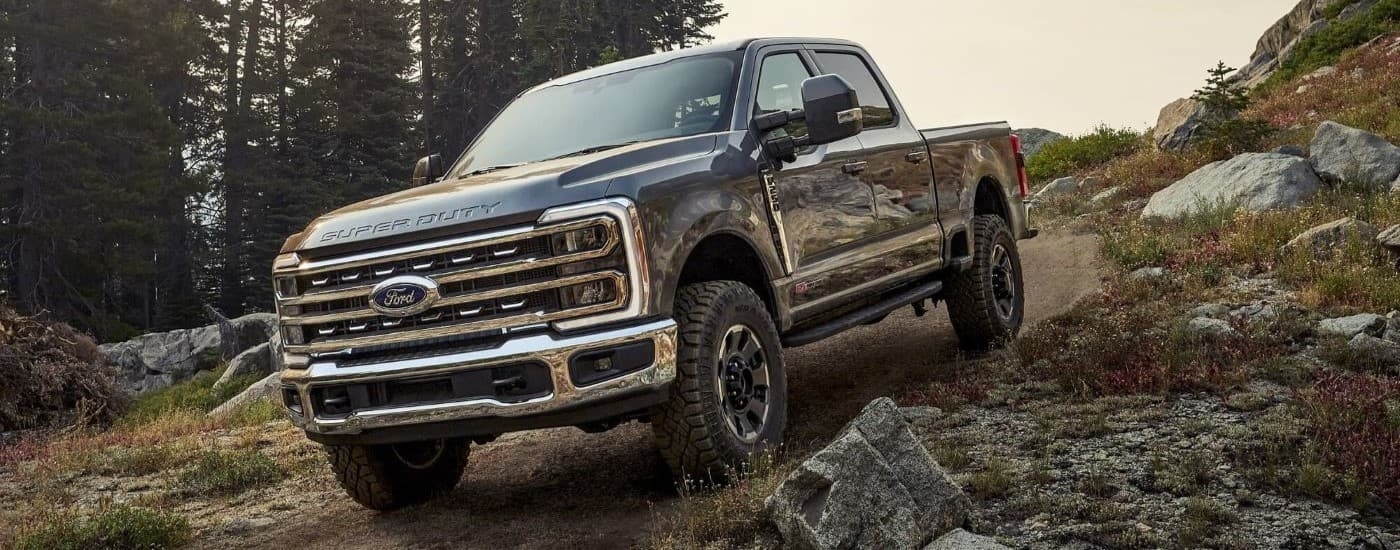 A gray 2025 Ford F-250 Tremor off-roading