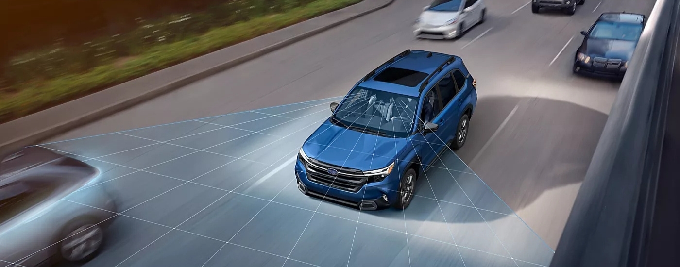 Similuated sensor lines coming from a blue 2026 Subaru Forester